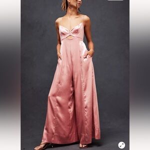 Free People Abbie Spaghetti-Strap Wide-Leg Jumpsuit w/pockets in Dusty Pink